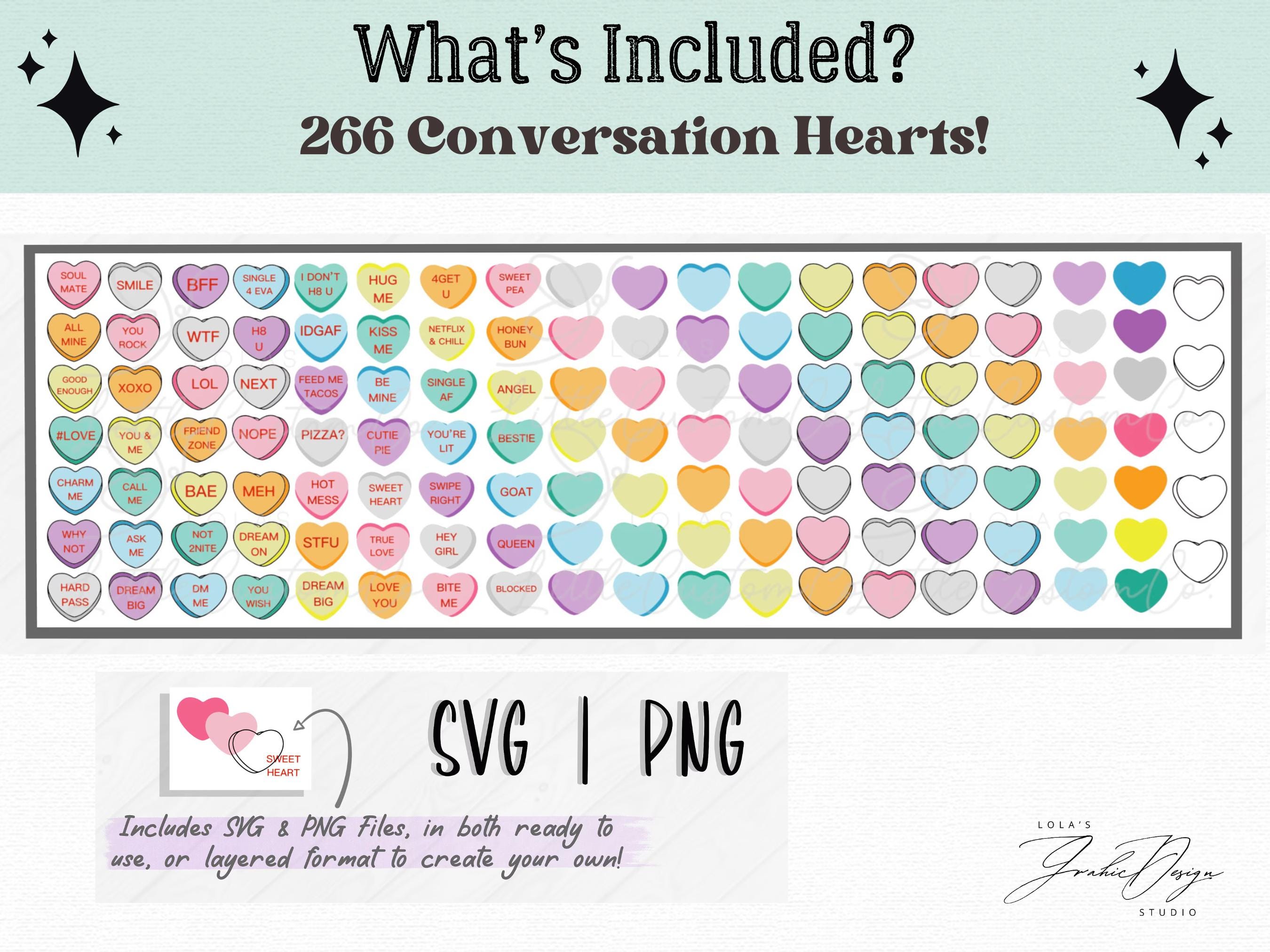 Conversation Hearts | Candy Hearts SVG Cut Files | Valentines Day ...