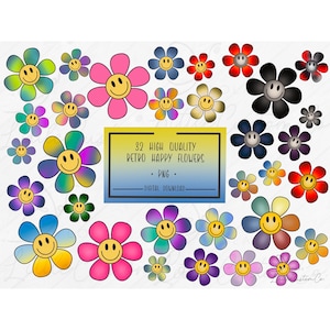 Retro Flower png | retro happy face png | happy face png | retro designs | retro png | happy face flowers