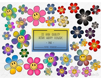 Retro Flower png | retro happy face png | happy face png | retro designs | retro png | happy face flowers