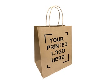 Medium Size Custom Printed Full Color Kraft Paper Bags with Twisted Handles; Shopping Bags, Gift Bags, Merchandise Bags, Retail Bags