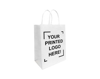 Small Size Custom Printed Full Color White Paper Bags with Twisted Handles; Shopping Bags, Gift Bags, Merchandise Bags, Retail Bags