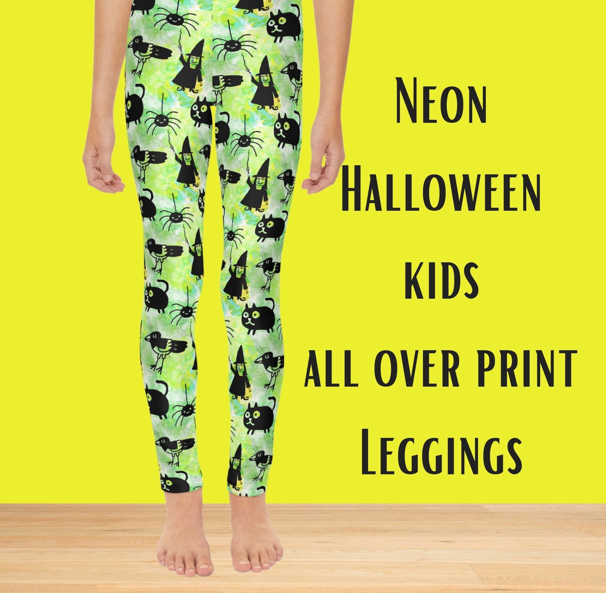 Womens Leggings, Retro 80s Neon Leggings, Animal Print Neon