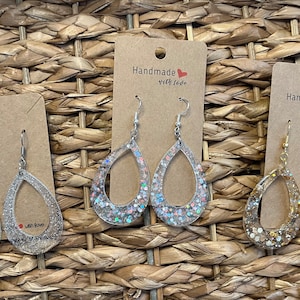 Glittery Teardrop Resin Earrings: Handmade Hypoallergenic Dangles