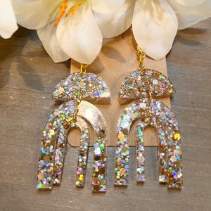 Glittery Resin Rainbow Dangle Earrings