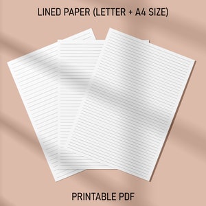 Lined Paper - Printable PDF - A4 / Letter - 9 Variations - KDP Interior