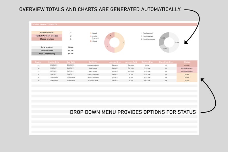 Invoice Tracker Spreadsheet - Digital Invoice List - Invoice Management ...