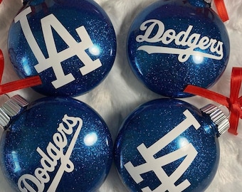 Dodgers Inspired Glitter Disc Shatter Proof Ornaments