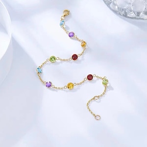 14k Solid Gold Chakra Bracelet/ Rainbow Gemstone Bracelet/ Protection Crystal Bracelet/ Amethyst/Peridot/Citrine/Topaz/Garnet/ Jewelry Gift