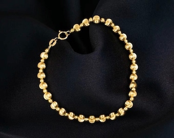 Pulsera de cadena de cuentas atrevidas de oro macizo de 18 quilates/Pulsera de cadena de bolas de 3,8 mm con cuentas con efecto ojo de gato/Pulsera minimalista apilable/Regalo de joyería