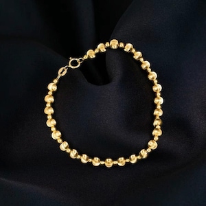 18k Solid Gold Bold Beaded Chain Bracelet/ 3.8mm Ball Chain Bracelet Cat Eye Effect Beads/ Stacking Minimalist Bracelet/ Jewelry Gift
