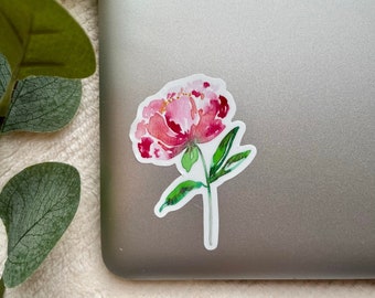 Pink Peony Vinyl Sticker for Water Bottle, Durable & Waterproof, Watercolor Floral, Flower collector, Large Sticker for Laptop