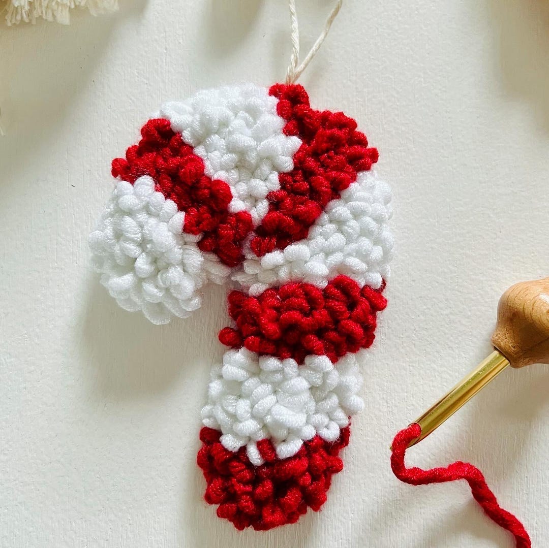 Candy Cane Punch Needle Kit, Beginner Yarn Rug Hooking DIY, Do It ...