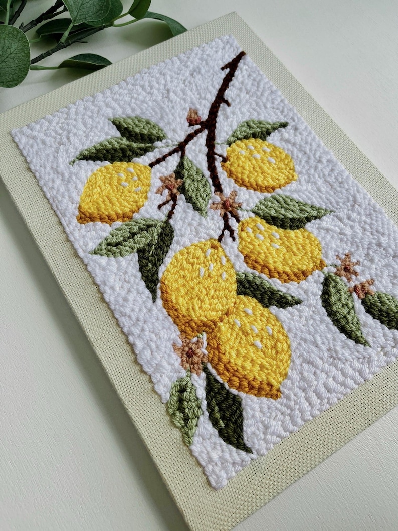 Lemon Tree Punch Needle Kit, Rug Hooking DIY, Yellow Embroidery Yarn Craft, Mindful Hand Habit, Handmade Kitchen Décor, Fiber Art Project image 7