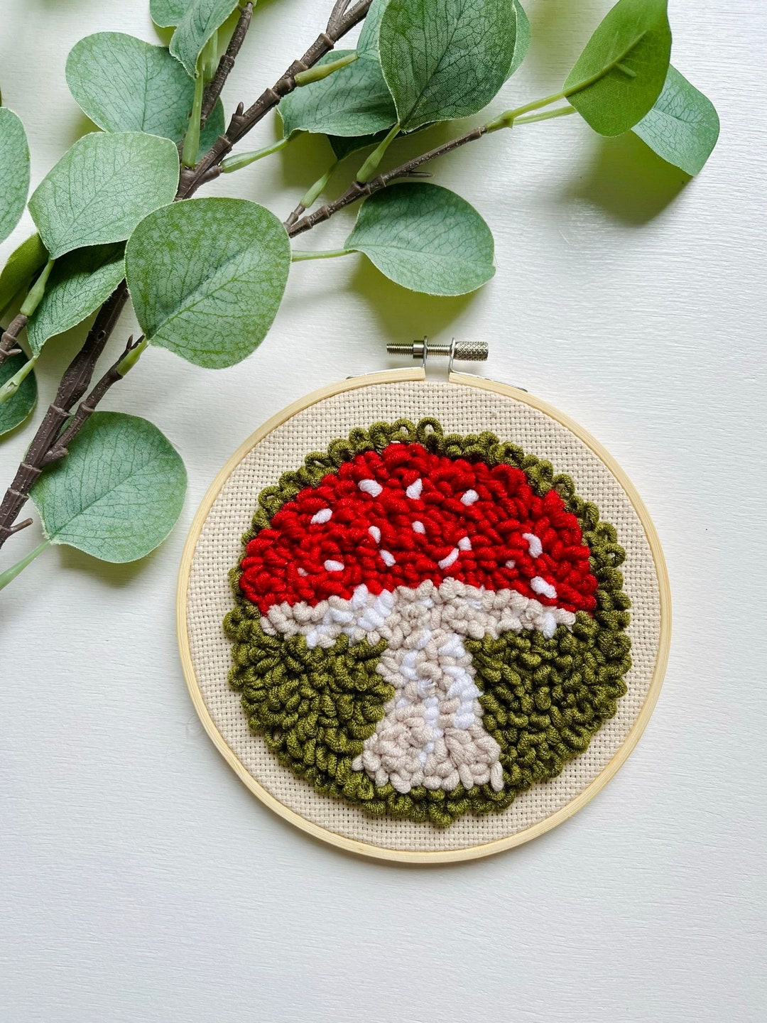 Mushroom Punch Needle Kit, Beginner Yarn Rug Hooking DIY, Do It