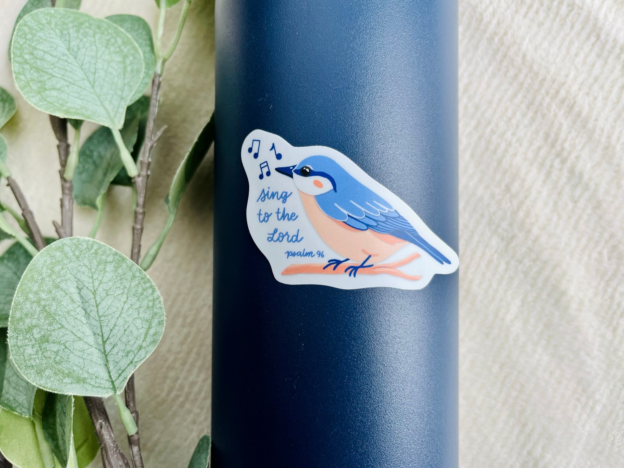 Pink and Blue Bird Sticker, Psalm 96 Sing to the Lord, Dishwasher Safe ...