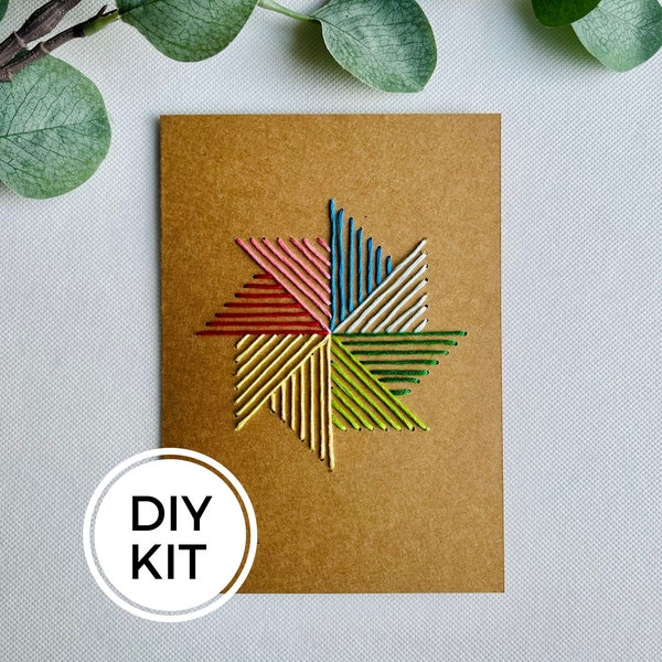 Pinwheel Hand Stitched Greeting Card Kit, Embroidered Pinwheel, DIY Embroidery Kit, Beginners Sewing Set, Kids Stitching Project