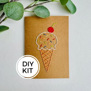 Eistüte Handgesticktes Grußkarten Kit, Gestickte Streusel, DIY Stickerei Kit, Anfänger Nähset, Kinder Stickprojekt