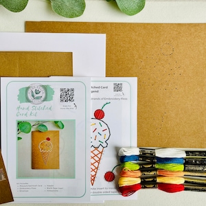 マルチセット アイスクリームコーン 手縫いグリーティングカードキット、刺繍アイスクリーム、DIY刺繍キット、初心者用裁縫セット、キッズクラフトパーティー