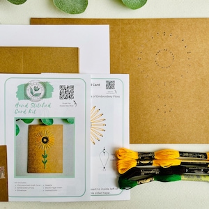 Set festif tournesol kit de cartes de voeux cousues main, tournesol brodé, kit de broderie bricolage, kit de couture pour débutants, projet de couture pour enfants