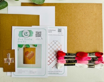 Party Pack Heart Hand Stitched Greeting Card Kit, Embroidered Heart, DIY Embroidery Kit, Beginners Stitching Set, Galentines Party Craft