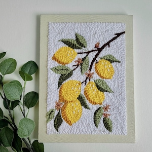 Lemon Tree Punch Needle Kit, Rug Hooking DIY, Yellow Embroidery Yarn Craft, Mindful Hand Habit, Handmade Kitchen Décor, Fiber Art Project image 3