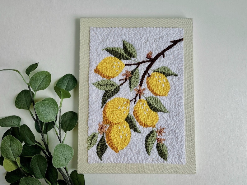 Lemon Tree Punch Needle Kit, Rug Hooking DIY, Yellow Embroidery Yarn Craft, Mindful Hand Habit, Handmade Kitchen Décor, Fiber Art Project image 3
