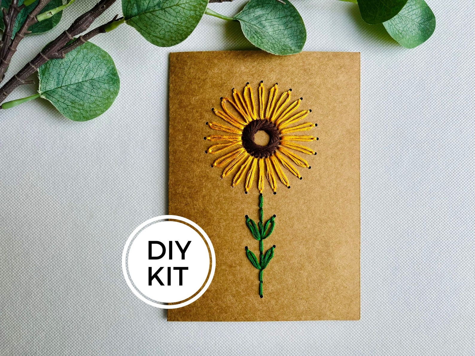 Sunflower Hand Stitched Greeting Card Kit Embroidered Etsy