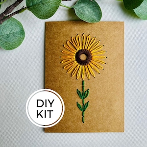 Kit de cartes de voeux tournesol brodées à la main, Tournesol brodé, Kit de broderie DIY, Set de couture pour débutants, Projet de couture pour enfants