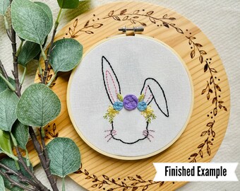 Easter Bunny Embroidery Kit, Stick and Stitch Easter Embroidery Pattern, Hand Embroidered Bunny with Flowers, Handmade Easter Craft Kit