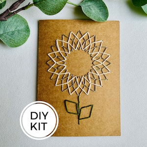 ダリアの手縫いグリーティングカードキット、刺繍の花、DIY刺繍キット、初心者向け裁縫セット、子供用ステッチプロジェクト