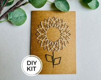 Dahlia Hand Stitched Greeting Card Kit, Embroidered Flower, DIY Embroidery Kit, Beginners Sewing Set, Kids Stitching Project