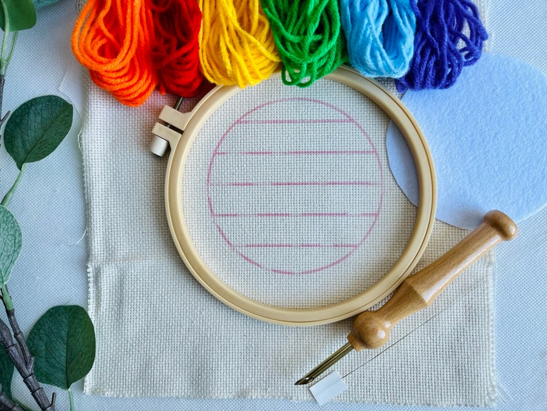Bright Rainbow Punch Needle Mug Rug Kit Beginner Yarn Rug Etsy