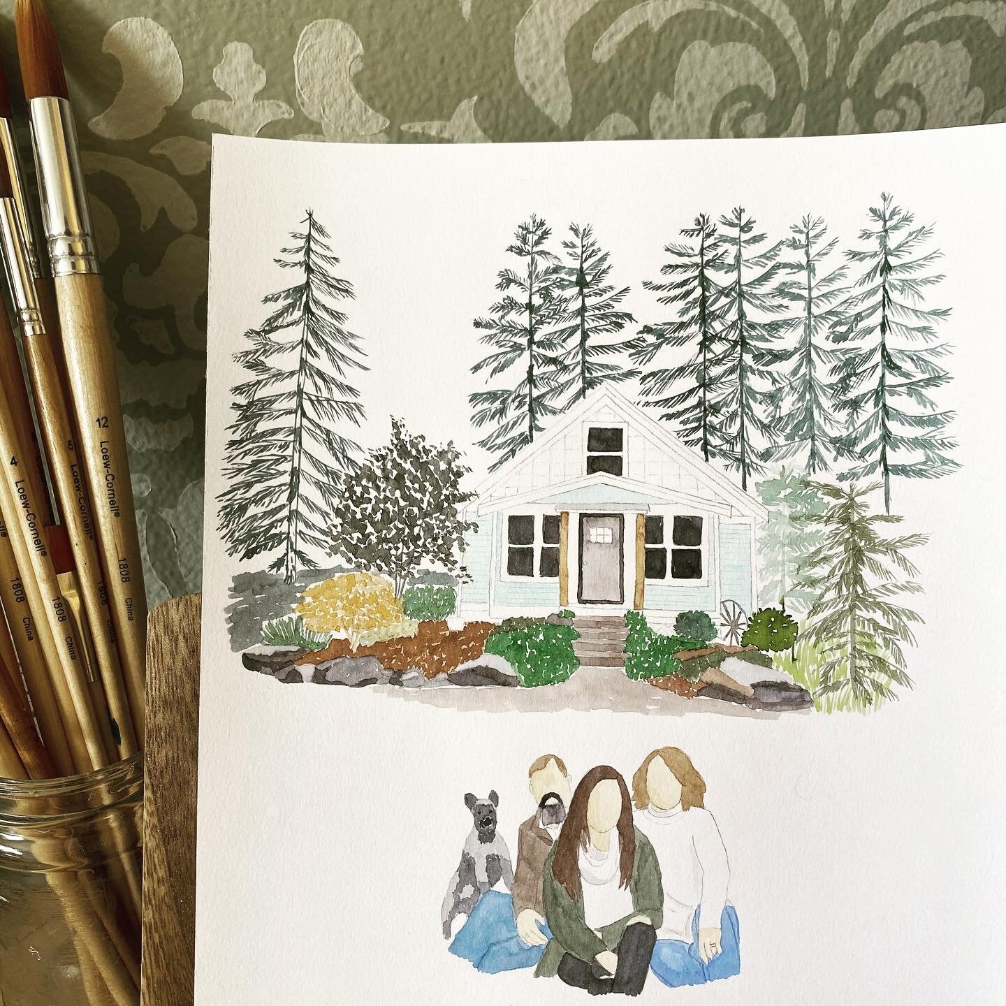 Custom Watercolor House & Family Portrait, Personalized Moving Gift ...