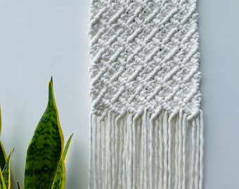 Ivory Cord Diamond Pattern Macramé Wall Hanging, Boho Wall Art, Twisted ...