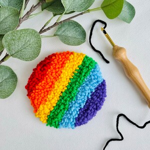 Bright Rainbow Punch Needle Mug Rug Kit Beginner Yarn Rug - Etsy