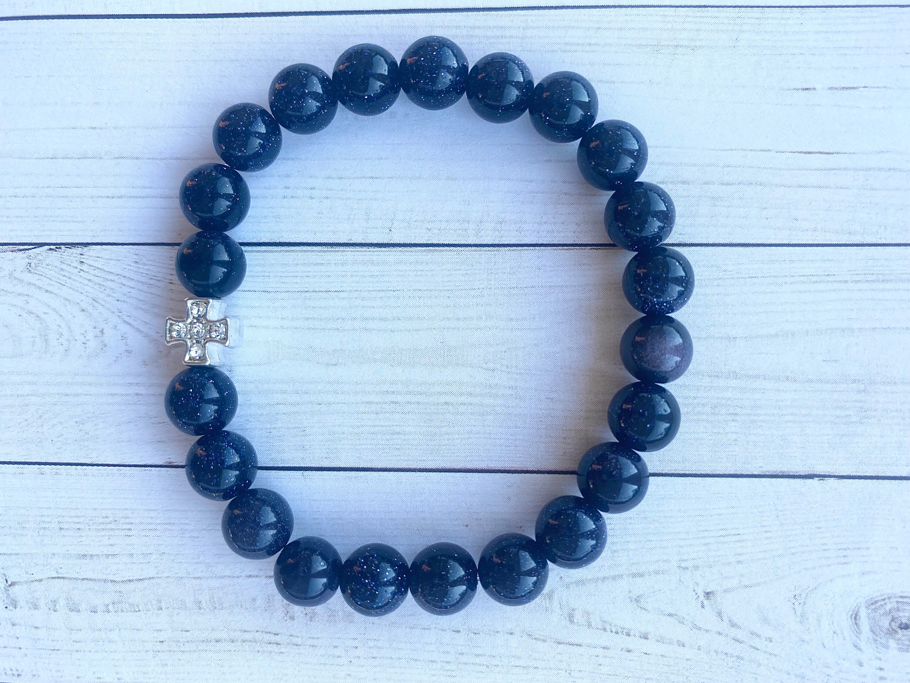 Bracciale Donna Con Perline In Pietra Arenaria Blu – Regolabile, Fatto A Mano, Regalo Per Amiche E Famiglia