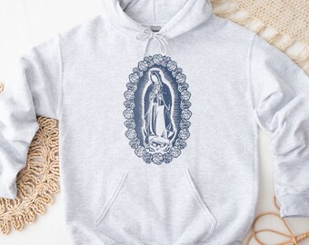 Our Lady of Guadalupe Hoodie, Electric Blue Design, Catholic Sweatshirt