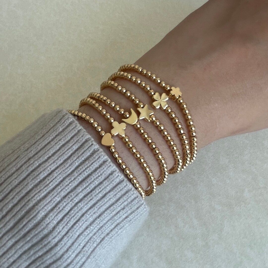 Gold Plated Ball Bracelet Stackable Bracelet Star, Moon, Heart, Clover, Cross, Flower Etsy