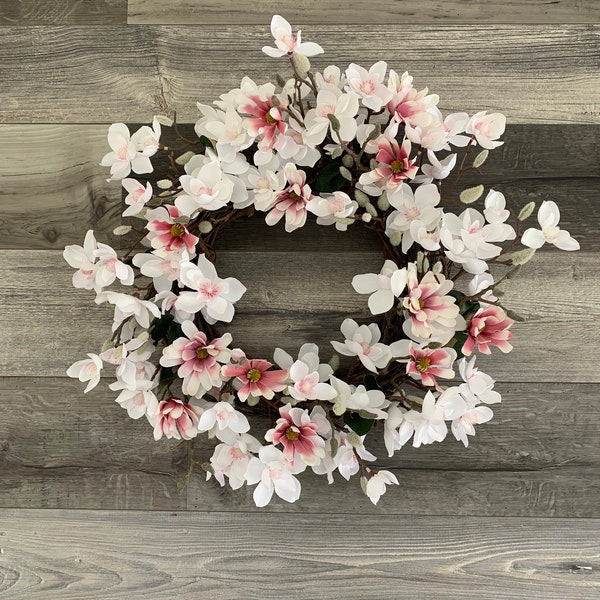 Pink Magnolia Blossom Grapevine Wreath, Spring Magnolia Wreath, Farmhouse Wreath, Home Decor, Mother's Day Gift, Easter wreath, Gift for Mom