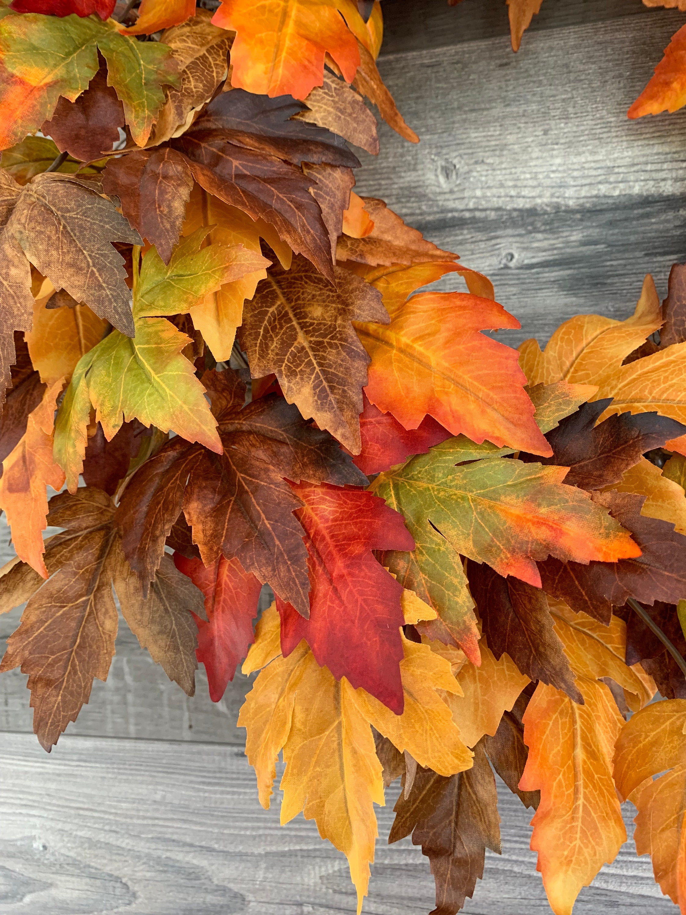 Fall Foliage Colorful Leaves Maple Grapevine Wreath for Front Door ...