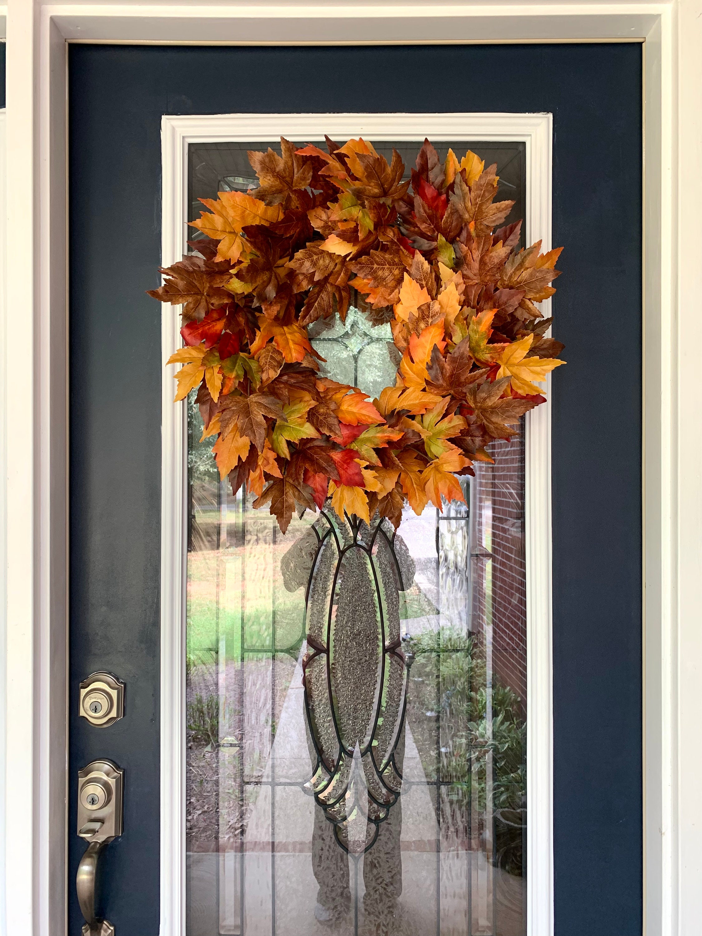Fall Foliage Colorful Leaves Maple Grapevine Wreath for Front Door ...