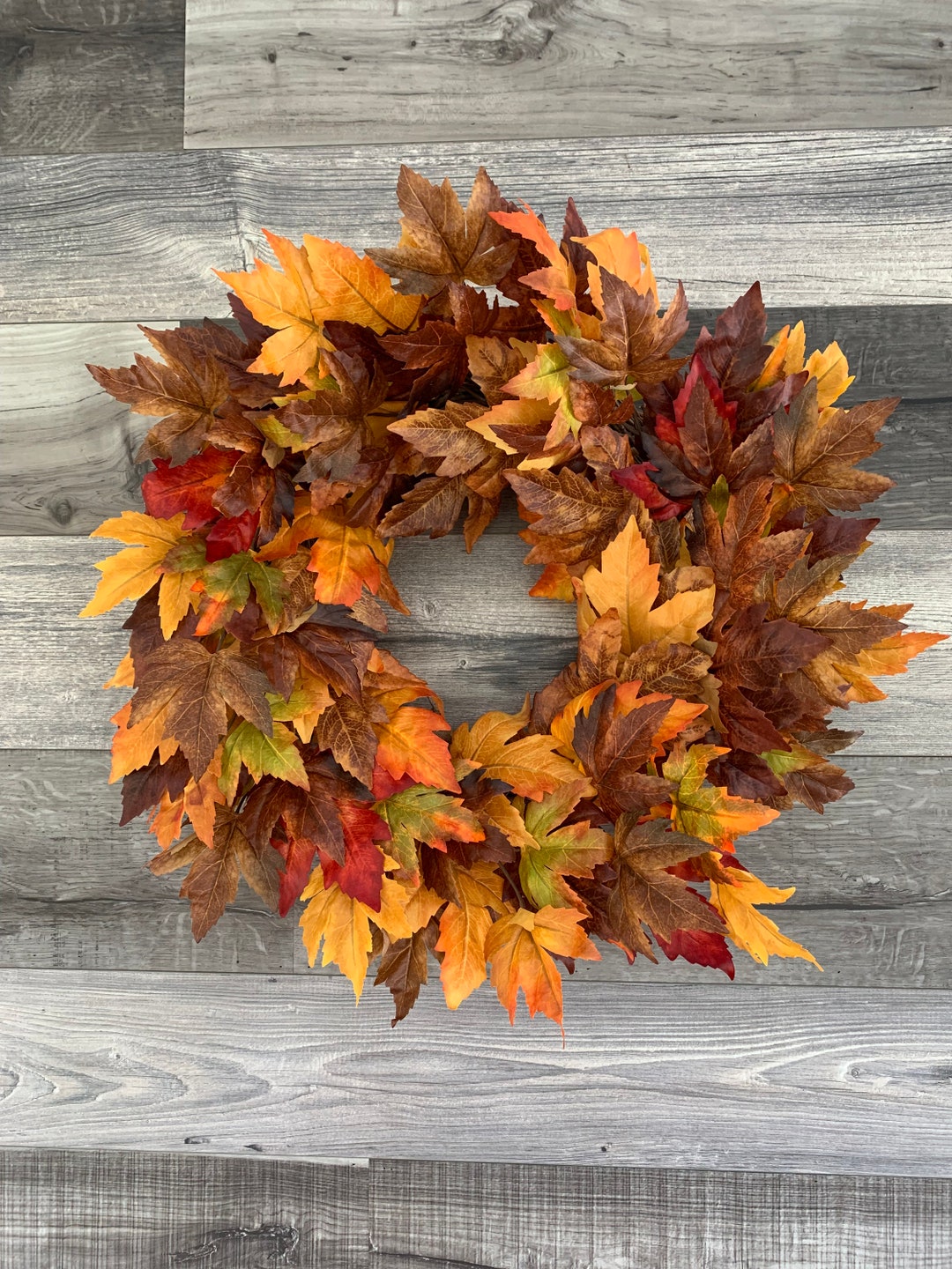 Fall Foliage Colorful Leaves Maple Grapevine Wreath for Front Door ...