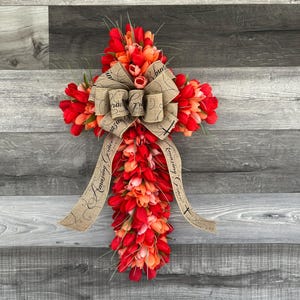 Amazing Grace Cross Wreath for Front Door, Easter Cross, Door Hanger, Spring Tulip Wreath, Christian Decor, Resurrection, Gift for Mom, Gift