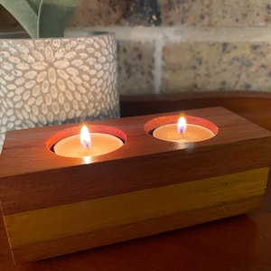 Handmade Wooden Tea Light Holder: Rustic Farmhouse Candle Centerpiece