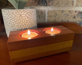 Handmade Wooden Tea Light Holder: Rustic Farmhouse Candle Centerpiece