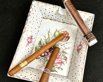 Art nouveau Floral Gold Rim Italian Ceramic ashtray