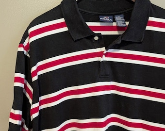 Vintage 90s Bugle Boy Polo Shirt Mens 2XL Black Red Stripe Short Sleeve XXL
