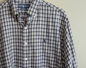 Ralph Lauren Mens Large L Gray McMeel Flannel Shirt Vintage Button Down LS