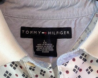 Vintage Tommy Hilfiger Mens Large Polo Shirt Geometric Print Cotton Y2K Golf L