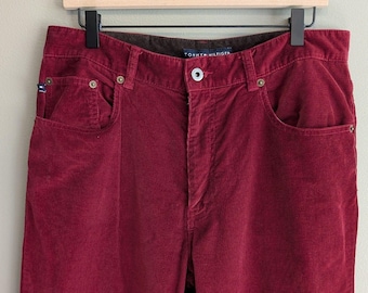 Vintage Tommy Hilfiger Mens 33x32 Straight Red Corduroy Pants Prep Y2K Ribbed